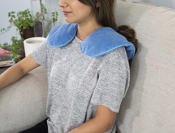 DreamTime Microwaveable Crescent Wrap with Aromatherapy, Heating Pad for Neck and Shoulders, Neck Wrap with Soothing Lavender, Lemongrass, and Chamomile Herbs for Natural Stress Relief, Blue