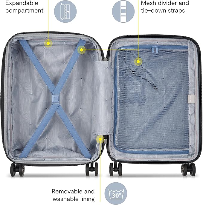 DELSEY PARIS Cruise 3.0 Hardside Expandable Luggage with Spinner Wheels, Glossy Ivory, Carry on 20 Inch