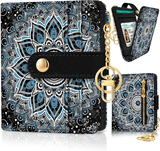 Jogjam Mandala Rfid Ladies Wallet, Small Slim Thin Compact Credit Card Women Wallet, PU Leather Bifold Cash Zipper Coin Pocket ID Window for Female