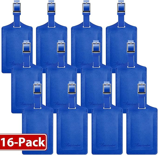 Travelambo 16 Pack Luggage Tags for Suitcases Privacy Protection Bag Tags Faux Leather Travel Accessories Essential, Fresh Blue