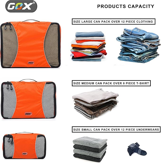 GOX Ultra Light 5 piece Packing Cubes Travel Luggage Organizer 1 Large 2 Medium 2 Small