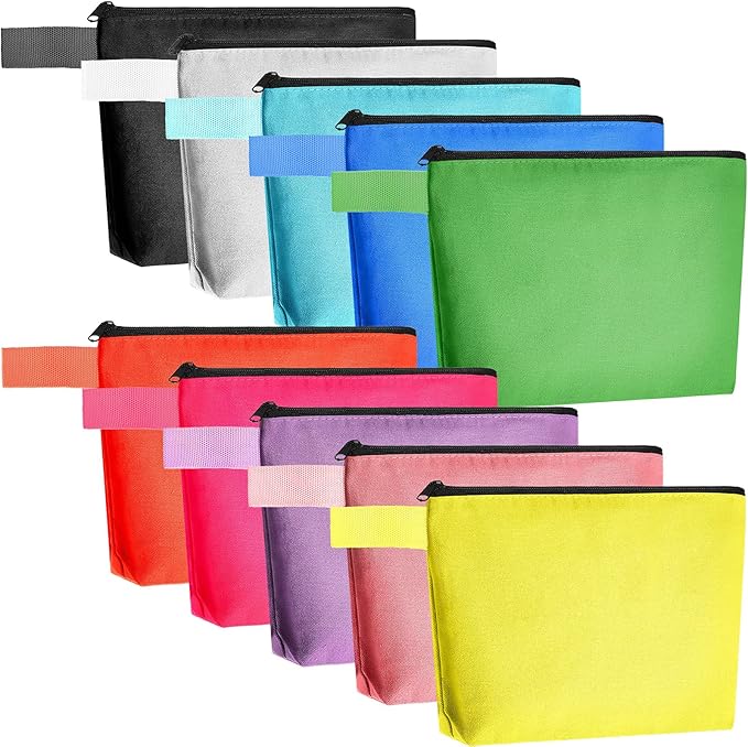 Saintrygo 10 Pieces Canvas Makeup Bags Bulk for Women Travel Cosmetic Organizer Plain Storage Pouch Multi-Purpose Blank Travel Toiletry DIY Craft Bags with Zipper(Pastel,8.7 x 5 x 1.8 Inch)