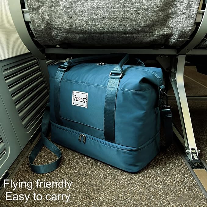 Travel Duffel Bag, Personal Item Travel Bag, Weekender Bag with Shoe Compartment & Wet Pocket, Lightweight Carry On Overnight Tote for Travel, Gym, Weekend Getaway (Peacock Blue)