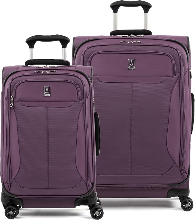 Travelpro Tourlite Softside 2-Piece Set, Expandable Luggage, 4 Spinner Wheels, Lightweight Suitcase, 21" Carry-On, 25" Checked Medium, Deep Purple