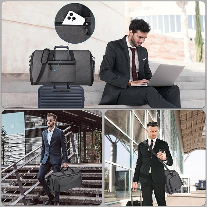 HILOMON Travel Garment Duffle Bag with Laptop Compartment, RFID Blocking Convertible Suit Bag Name Tap Pocket Carry On 2 in 1 Hanging Suit Travel Duffel Work Pouch