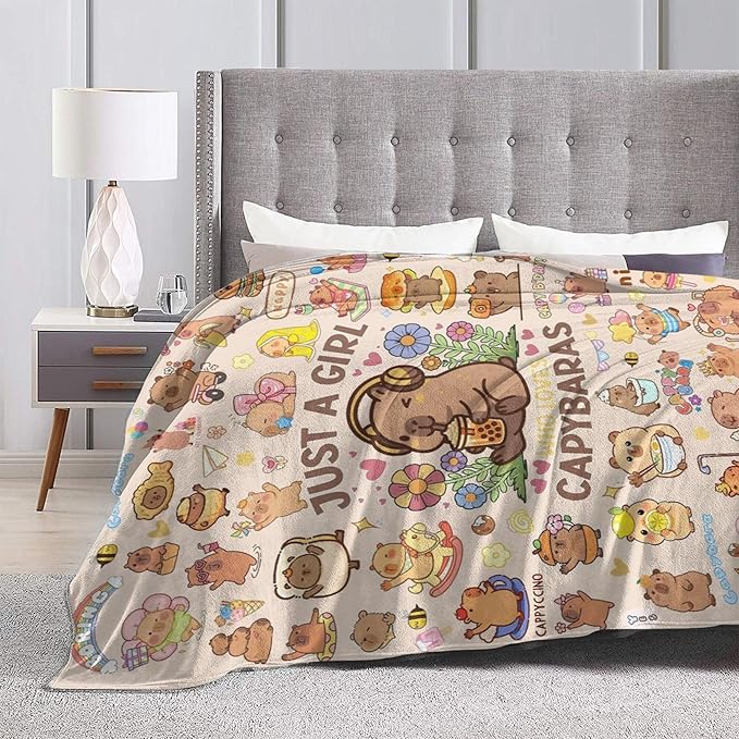 Capybara Gifts Blanket for Kids Girls Boys Adults Animals Lovers, Flanne Throw Blanket, Soft Cozy, Warmth, Fluffy Fuzzy Blankets for Couch, Bed, Travel, Living Room, Home, Decor (Capybara, 50"x40")