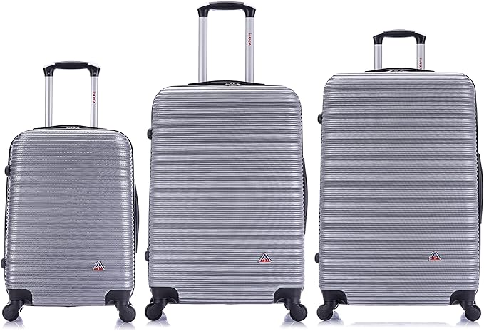InUSA ROYAL Hardside Luggage Set with Spinner Wheel | Spacious Travel Suitcases with Ergonomic GEL Handle and Studs | (20/24/28) 3 Piece Luggage Set | Silver