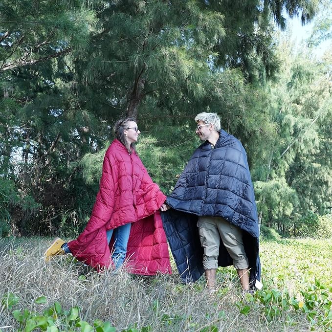 KingCamp Ultralight Camping Blanket, Packable Down Alternative Puffy Wearable Blankets Weatherproof Warm Package Quilt with Snap Buttons for Outdoor Hiking Travel Picnic Stadium (78.7" x 56.7", BLACK)