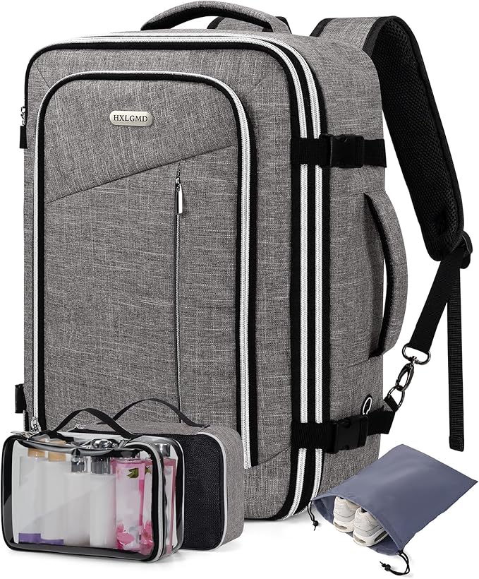 Travel Carry On 17.5" Laptop Expandable Backpack for Men Women, Personal Item Bag Waterproof Airline Approved with USB Charging Hole 3 Packing Cubes, Large Weekender Daypack Business Luggage Suitcase