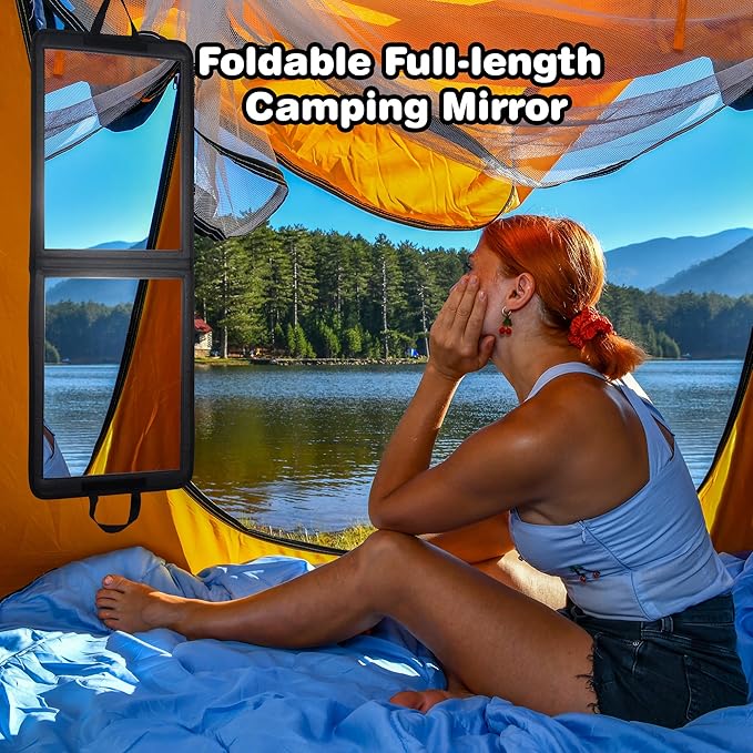 LPHUMEX Foldable Full Length Dance Mirror – 33” Portable Shatterproof Hanging Mirror, Folding Full Length Travel Mirror for Dancing, Camping, RV