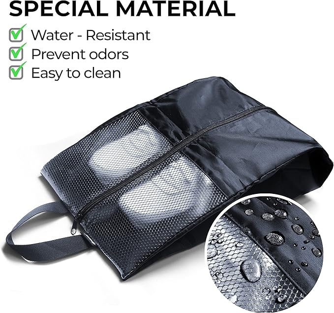 Shoe Bags For Travel, Used As For Storage or Shoe Travel Bag, Space Saving When Travelling With This Travel Shoe Bags For Packing, Featuring Waterproof Nylon Sneaker Bag (Black, 2 Pack, Medium)