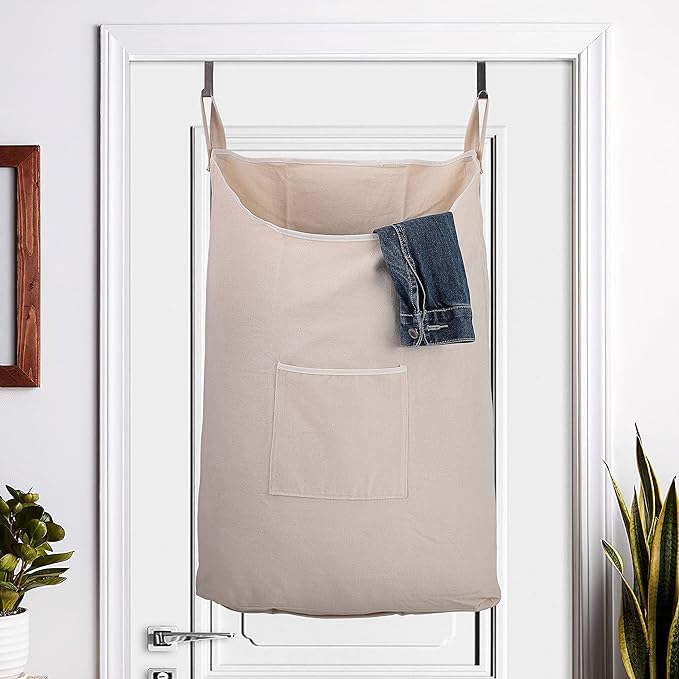 2 pack Laundry Collector, Laundry Hamper, Door Hanging Laundry bag with hooks (Beige, 2PC X 65Liters)