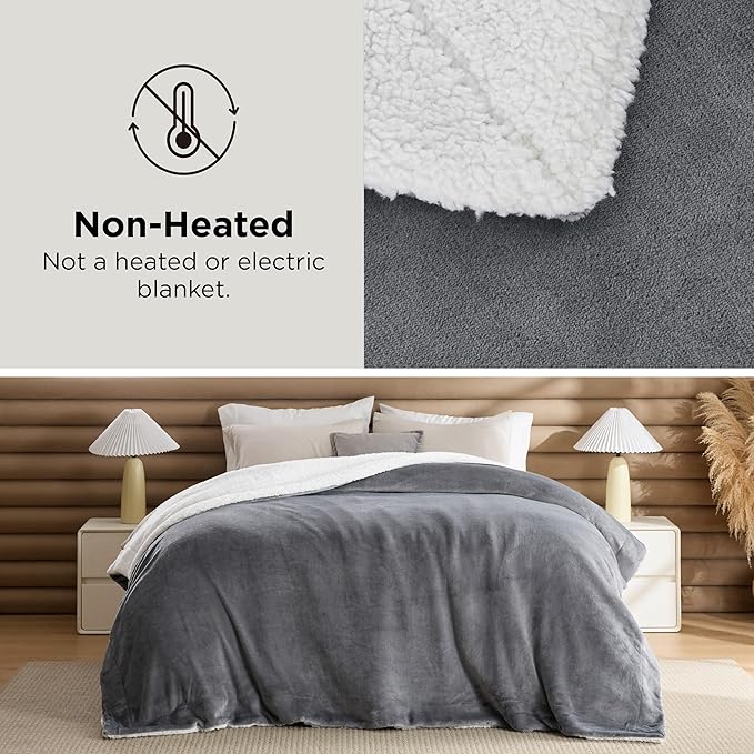 Bedsure GentleSoft Sherpa Fleece Twin Blanket for Couch, Non-Heated, Thick and Warm Throw for Women and Men, Soft Fuzzy Plush Blanket for Winter, Grey, 60x80 Inches