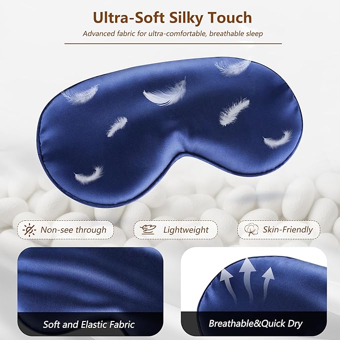 Sleep Mask Silk Eye Mask for Men Sleeping Mask, Adjustable Elastic Strap for Night Shading Sleep Mask, Soft and Comfortable for Both Men and Women (Dark Blue)