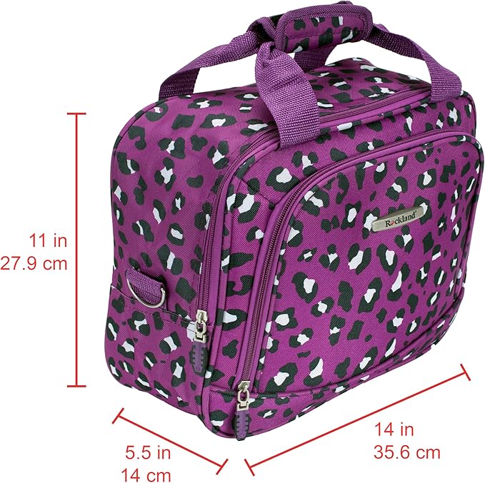 Rockland Fashion Softside Upright Luggage Set, Expandable,Telescopic Handle,Wheel, Purple Leopard, 2-Piece (14/19)