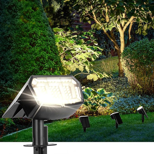 Solar Spot Lights Outdoor Waterproof, 1 Pack, Neutral White | 63 LED, 3 Lighting Modes, Solar Landscape Lights for Yard, Garden, House, Garage, Pathway, Tree, Backyard