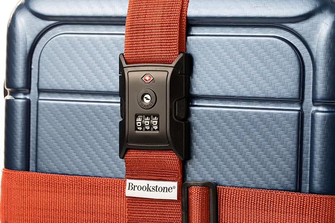 Brookstone Luggage Strap - 2-in-1 TSA-Approved Expandable Luggage Straps for Suitcases with Keyless 3-Digit Combination Lock, Size One Size, Orange