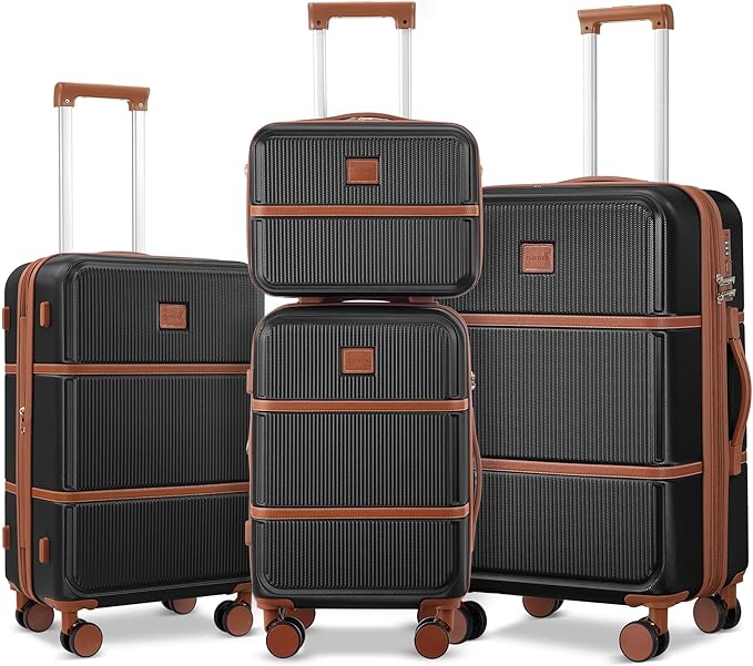 Suitour Expandable 4-Piece Luggage Set (14" 19" 23" 27") ABS Hardside Suitcase Sets with Spinner Wheels Checked Luggage Travel Suitcase