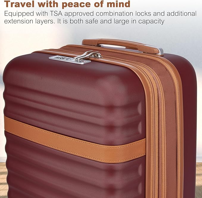 Kono Medium Sized Checked Luggage, 24 Inch Expandable with Spinner Wheels, TSA Lock, ABS + PC Lightweight Travel Suitcase with Larger Capacity and Lighter Weight, Burgundy