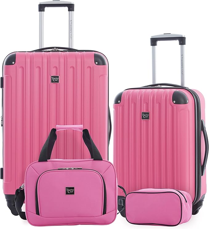 Travelers Club Midtown Hardside 4-Piece Luggage Travel Set, Bubble Gum