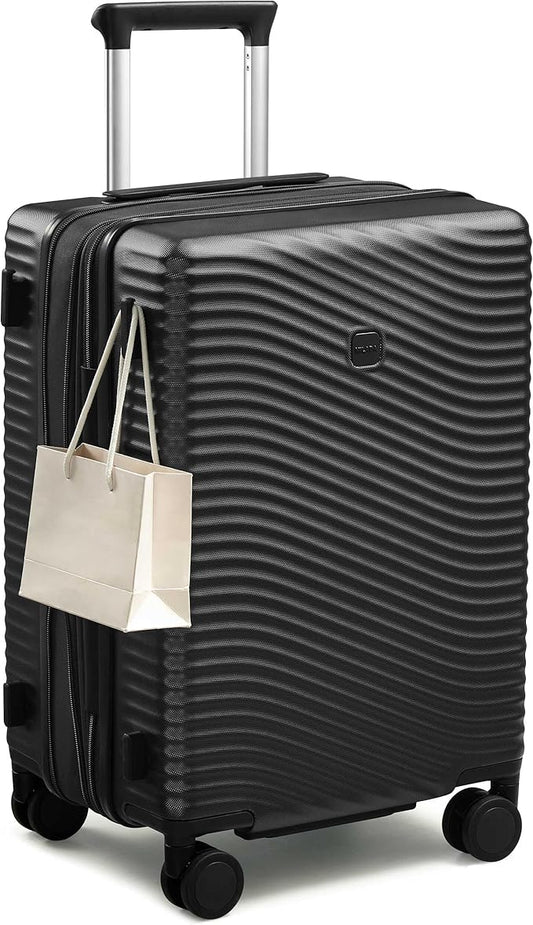 MILADA Expandable Carry On Luggage 20 Inch - Airline Approved Hardshell Suitcase with 8 Spinner Wheels, TSA Lock, Water-Resistant PC Shell, Lightweight & Durable for Travel, Jet Black
