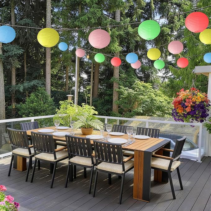 KNONEW 20 Pack 10" Multicolor Outdoor Silk Lanterns Decorative Party Waterprooof Chinese Hanging Round Lanterns for Weddings, Birthdays, Parties Decoration (No Light Bulbs Included)