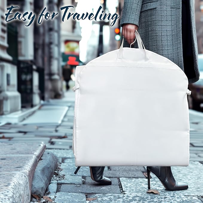 Simple Houseware 70-Inch Long, 8-Inch Gusseted Wedding Dress Garment Bag with Pockets, White
