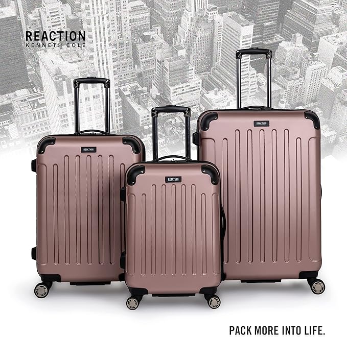 Kenneth Cole REACTION Renegade Luggage Expandable 8-Wheel Spinner Lightweight Hardside Suitcase, Rose Gold, 3-Piece Set (20"/24"/28")