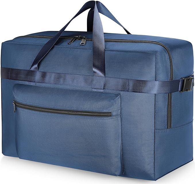 Hafmall 80L Foldable Duffel Bag for Travel, Waterproof Weekend Overnight Bag, Large Collapsible Storage Bag for Moving, Camping (Blue)
