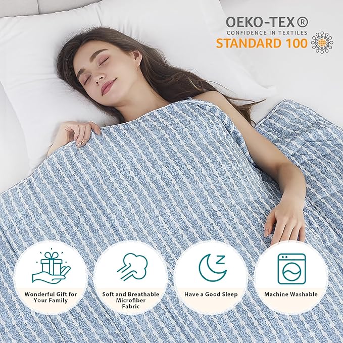 L'AGRATY Weighted Blanket - 60"x80" 20lbs Cooling Breathable Heavy Blanket Microfiber Material with Glass Beads for Adult All-Season Summer Fall Winter Soft Thick Comfort