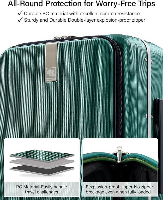Hanke 26 Inch Large Checked Luggage PC Hard Shell Luggage Top Opening Travel Luggage Suitcases with Wheels for Woman Men.(Dark Green)
