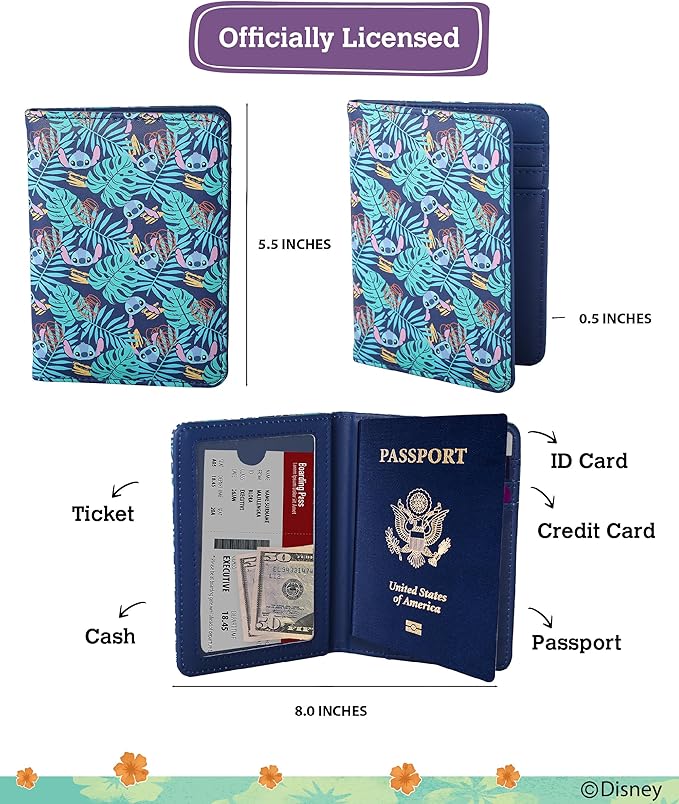 Disney Stitch Passport Cover for Women Official License, Cute Passport Book Holder, Passport Wallet, Travel Must Haves