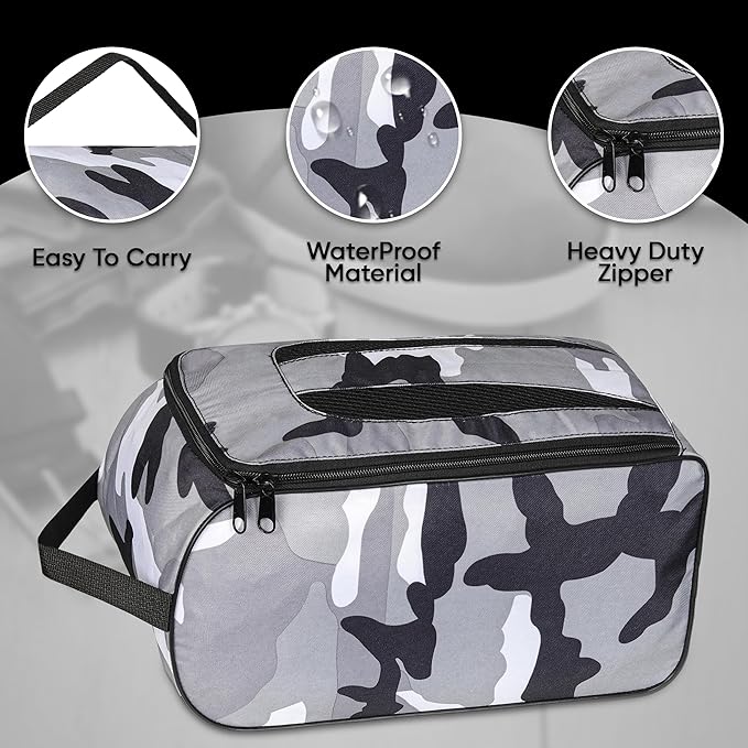 Shoe Bag Waterproof Sports Golf Boot Bag | Odor-Resistant Gym Kit Organiser Storage | Hiking Travel Dust-Proof Storage Bag for Wellington, Cowboy, Football, Rugby, Cricket Shoe (Gray Camo)