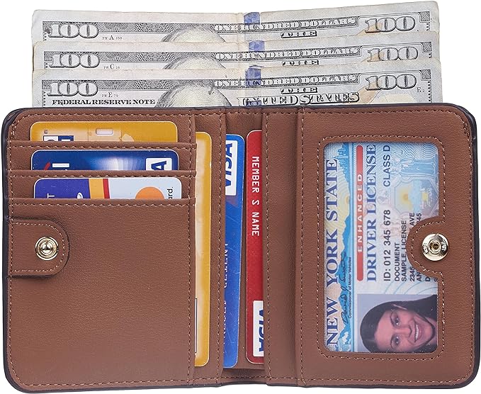 Toughergun Women’s Small Slim Leather Wallet with RFID Protection, Compact Bifold Mini Purse with Clear ID Window