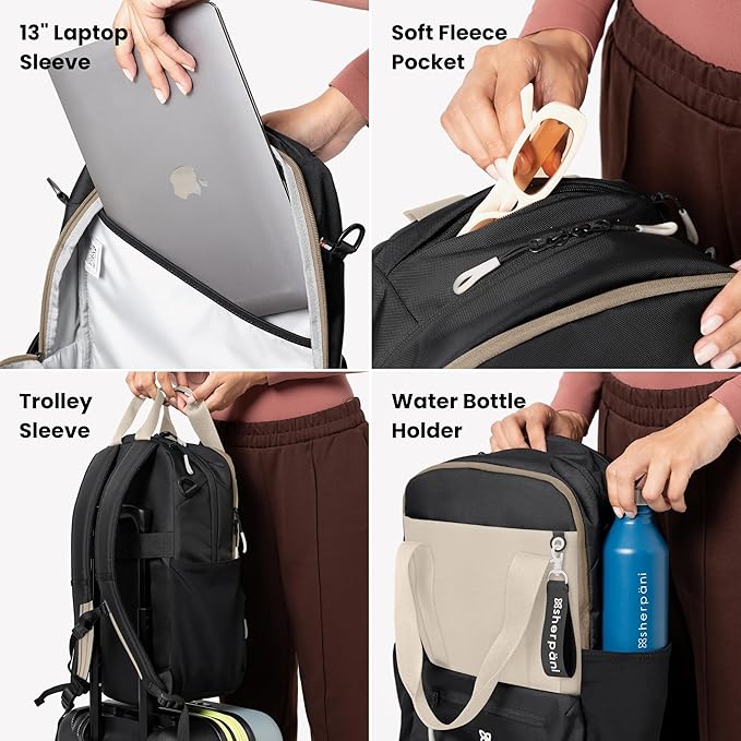 Sherpani Camden, Convertible Backpack, 3 in 1 Tote Bag, Crossbody Bag, Cross Body Purse, 18L Travel Backpack, Travel Gifts for Women, RFID Protection, Fits 13” Laptop (Con Leche Classic)