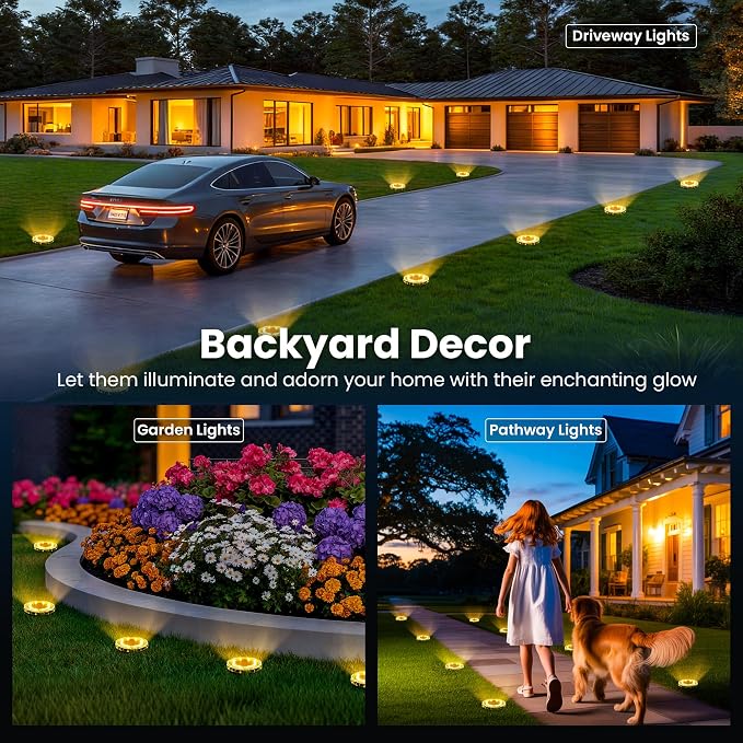SOLPEX Solar Ground Lights Outdoor, Pathway Lights 12 Pack Warm White | IP65 Waterproof Landscape Lighting for Walkway, Driveway, Pathway, Garden, Backyard Decor- Transparent Lampshade