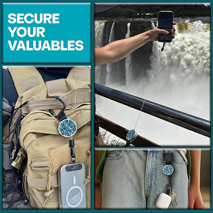 ClutchLoop Anti-Theft Phone Tether - Universal Adhesive Anchor, Retractable Steel Line and Locking Carabiner