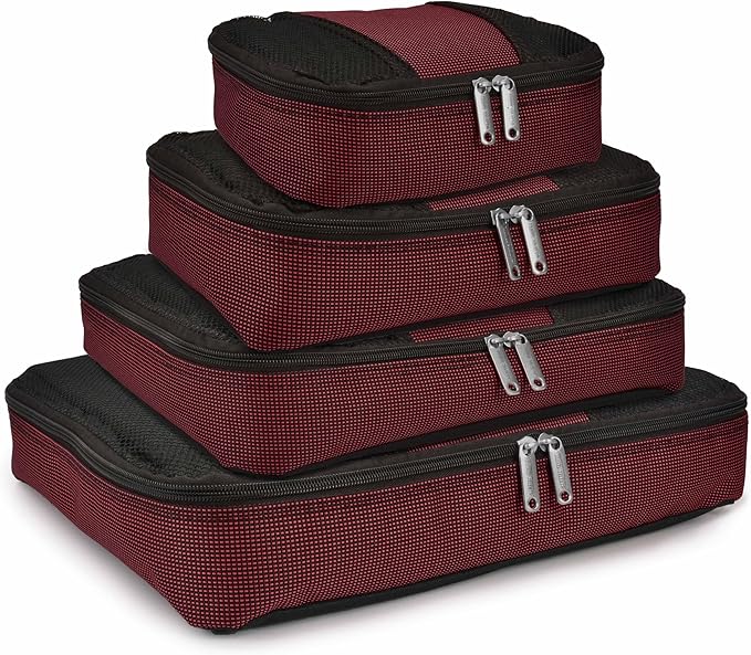 Travel Select Amsterdam Softside Expandable Luggage with Rolling Wheels, Red, 8-Piece Set (15/21/25/29) with Packing Cubes