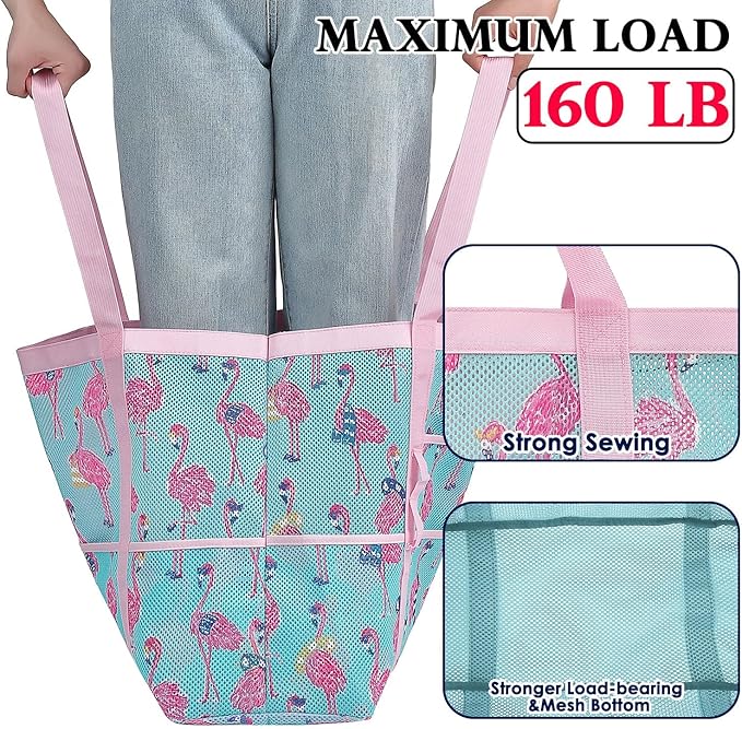 Fammart Mesh Beach Bag, Large Beach Tote with Zipper Pocket, Toys Pool Bag for Family Travel Vacation Cruise Essentials