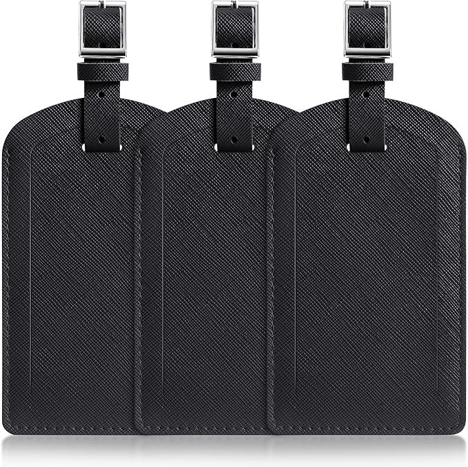 3 Pack Luggage Tags for Suitcases, TSA Approved Bag Tags, Baggage Tags with Privacy Protection, Travel Essentials Luggage Accessories, Black