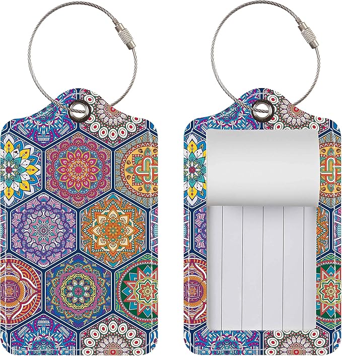 Luggage Tags for Suitcases, 2 Pack Cute PU Leather Suitcase Tag Identifiers TSA Approved with Stainless Steel Loop and Address Card for Baggage Tag for Cruise Airport Travel Essentials by Chelmon
