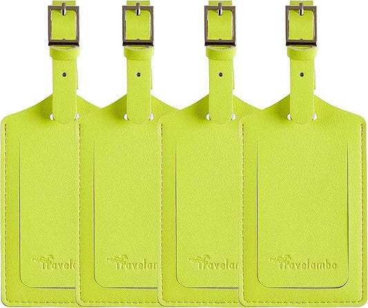Travelambo Luggage Tags for Suitcases PU Leather Travel Tags Bag Tags Privacy Protection Travel Essentials