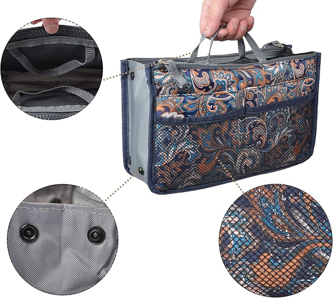 Vercord Purse Organizer Insert for Handbags Bag Organizers Inside Tote Pocketbook Women Nurse Nylon 13 Pockets Splash Wave Large