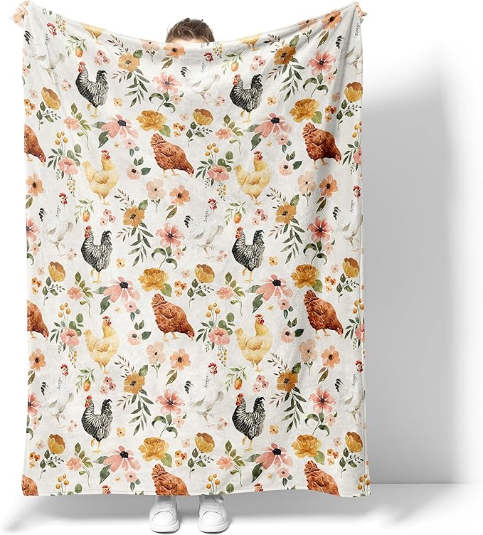 Cute Chicken Print Blanket Gifts for Kids Girls Boys Adults Animals Lovers, Flanne Throw Blanket, Soft Cozy, Warmth, Fluffy Fuzzy Blankets for Couch, Travel, Living Room, Decor (Chicken, 50"x40")
