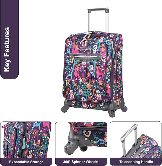 Lily Bloom Large Expandable Design Pattern Luggage With Spinner Wheels For Woman (28in, Wildwoods)