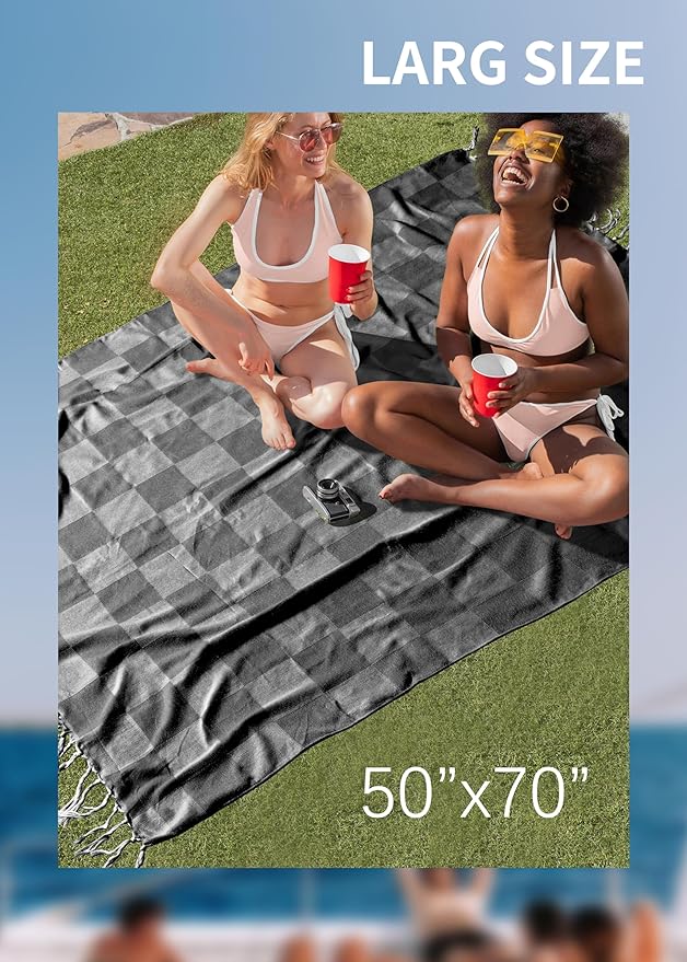 Antfuny Giant Beach Towel Blanket Autumn Outing Stuff for Women & Men Yard Mat Road Trip Camping Gear Ship Cruise Gear Must Haves Large L Black Plain Pattern Airplane Accessories Travel Gadgets