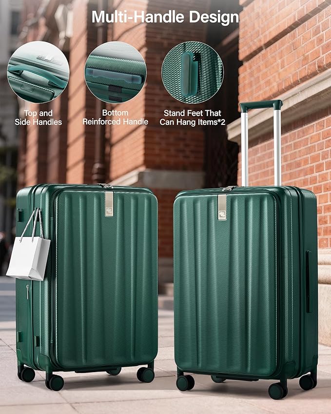 Hanke 26 Inch Expandable Luggage Top Opening Checked Bag Luggage Hard Shell Suitcases with Wheels Lightweight Travel Luggage Heavy Duty Luggage Suitcase with Lock for Woman Men-Blackish Green