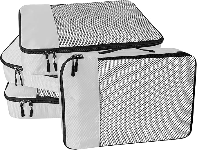 4-Piece Packing Cubes Travel Accessories Set for Suitcases - Luggage Organizer Bags with Double Zipper - Mesh Top - Small - Beige