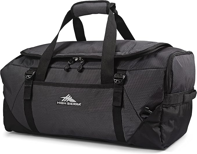 High Sierra Fairlead Travel Overnight Duffel Backpack Gym Bag with Padded Handles, Compression Straps, and Multiple Pockets, Mercury/Black