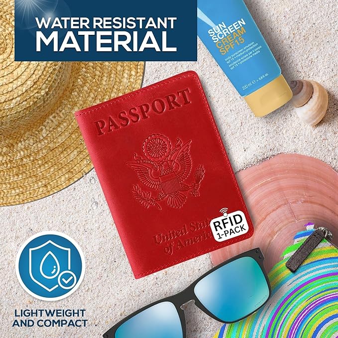 Ciana RFID Passport Holder for Travel – PU Leather Passport Cover and Card Holder for Men & Women – Slim Passport Holder with Card Protector Slot, Travel Must Haves (Red)
